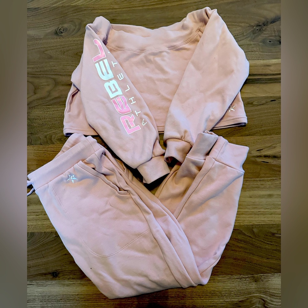 Rebel Cheer cropped sweatshirt and matching joggers. Worn once.